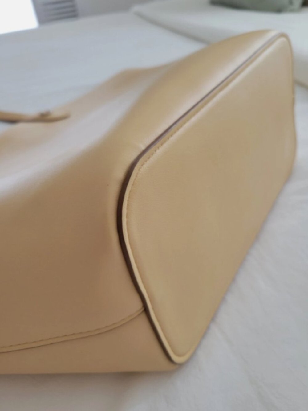 A New Day Tote Bag Beige Faux Leather Shoulder Handbag Large Beach Travel Tote - Picture 4 of 9